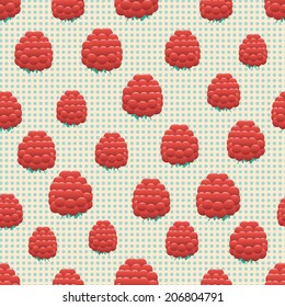Raspberries seamless pattern background with dots. Vector illustration.
