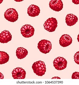 Raspberries seamless pattern. Summer fruits and berries colors vector background