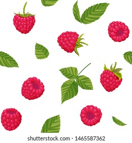 Raspberries seamless pattern. Summer fruits and berries colors vector background for posters, invitations, scrapbooking and textiles