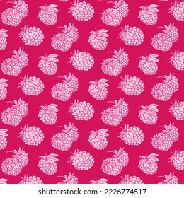Raspberries seamless pattern. Summer fruits and berries colors vector background
