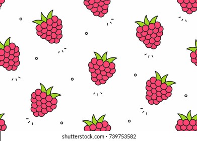 Raspberries Seamless Pattern. Vector Illustration