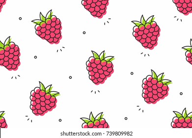 Raspberries Seamless Pattern. Vector Illustration