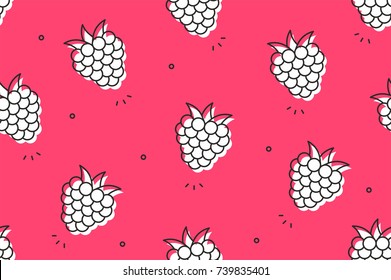 Raspberries Seamless Pattern. Vector Illustration