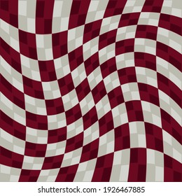 Raspberries Tile Pattern. Chess red and white squares. Wavy chess red and white pattern.