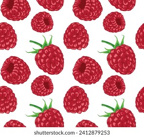 Raspberries of various shapes and sizes. Seamless pattern in vector. Suitable for backgrounds and prints.