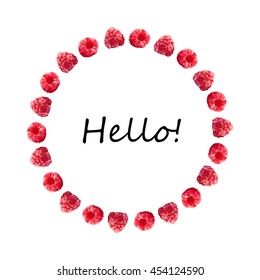 Raspberries vector frame. 
Circle raspberries illustration. There is place for your text in the center. Isolated on white background.