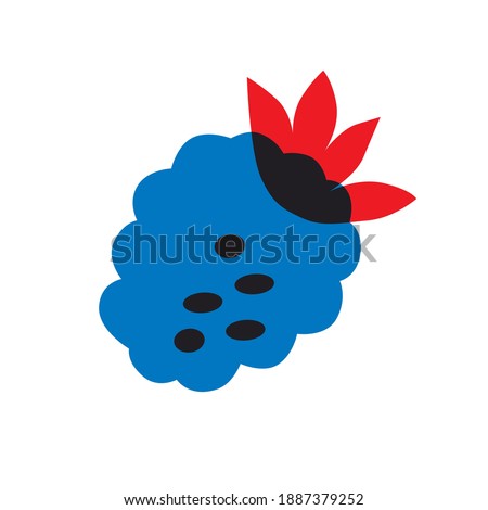 Raspberry abstract icon. Cartoon flat style. Raspberry vector illustration. Isolated berry on white background. EPS10. Red blue print fruits.