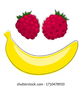 Raspberry and banana, vector drawings.