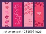 Raspberry banner set and label templates. Hand drawn raspberries seamless pattern. Vector wild berries background. Botany chalk sketches for blackberry label, organic food packaging design.