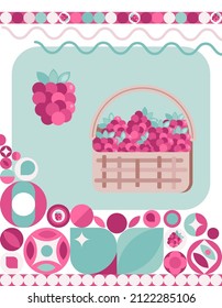 Ilustración vectorial de cesta de frambuesa 