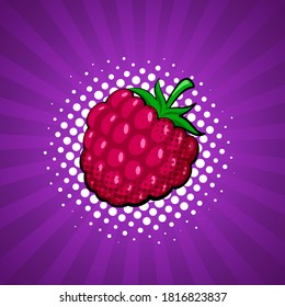 Raspberry berry in bright colorful pop-art style.