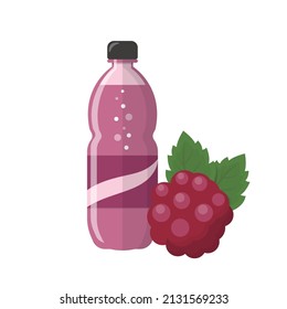 Raspberry or berry flavored fruit soda or juice or carbonated drink isolated on white background