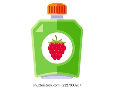 raspberry berry puree in a plastic bag. flat vector illustration.