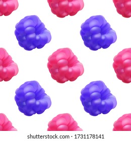 Raspberry and blackberry isolated vector illustration on white, pink crimson and dark blue forest berry fruits. Ripe raspberry and blackberry jam fruits, fresh berry vector seamless pattern.