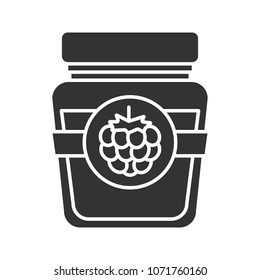 Raspberry or blackberry jam jar glyph icon. Silhouette symbol. Negative space. Vector isolated illustration