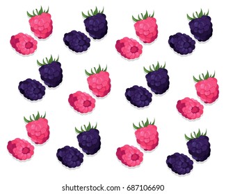 Raspberry and blackberry pattern background Vector illustration