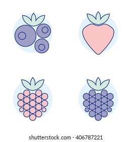 Raspberry, blueberry, strawberry, blackberry. Forest berries isolated on white background. Vector illustration