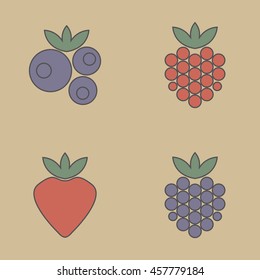 Raspberry, blueberry, strawberry, blackberry. Forest berries. Vector illustration