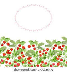 raspberry bush seamless border in vector, background and frame
