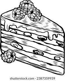 Vector de dibujo de la línea de torta de frambuesa aislado en fondo blanco.