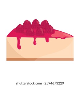 Raspberry cake slice. Cheesecake slice. Perfect for bakery branding, menu designs, stickers. Vector illustration, isolated on a white background, flat style.
