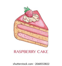 Raspberry cake vector watercolor illustration 