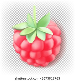 Framboesa desenho animado vetor 3d isolado em fundo transparente. Suculenta fruta madura.