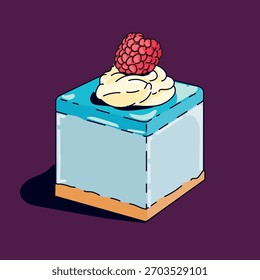 Tarta de queso de frambuesa con natillas. Ilustración vectorial en un estilo de dibujos animados.