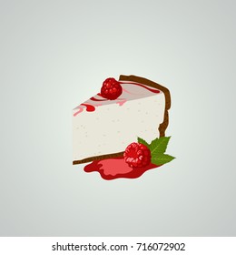 Raspberry cheesecake on gray background. Vector illustration. Tasty  and delicious dessert.