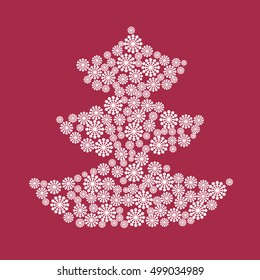 Raspberry  Christmas card -  snowflakes, Christmas trees. Vector illustration