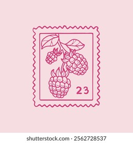 Raspberry. Color stamp. Artistic hand drawing. Vector. Illustration