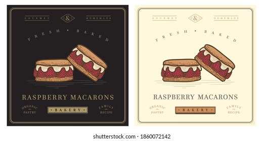 Crema de frambuesa Macarons vintage retro ilustración