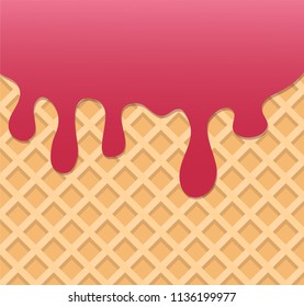 Raspberry Cream Melted on Wafer Background. Vector Illustration, eps 10
