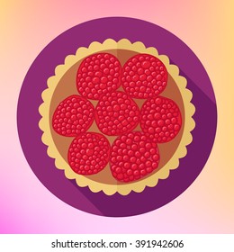 Raspberry cupcake dessert top view flat vector icon. Fruit cake flat illustration. Cupcake flat vector pictogram. Raspberry cake icon. Colorful dessert flat icon. 