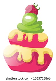 Raspberry cupcakes with green icing illustration vector on white background