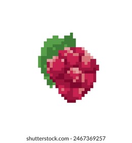 raspberry cute pixel art icon. Funny berry isolated vector illustration. 8-bit. Design stickers, logo, app, embroidery.