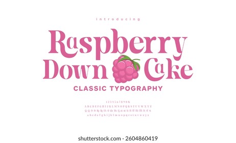 Raspberry Downcake. Elegant luxury alphabet font. Classic Modern Fashion Designs. Typography serif fonts decorative vintage. vector illustration