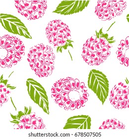 Raspberry drawn by hand in style sketching on white background
