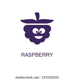 Raspberry element in flat simple style on white background. Raspberry icon, with text name concept template