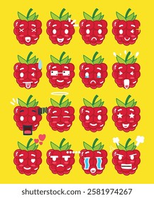 A Raspberry Emoticon set for design element or emoji project