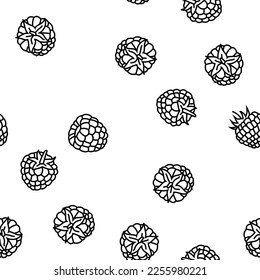 raspberry fruit berry red food Vector Seamless Pattern Thin Line Illustration