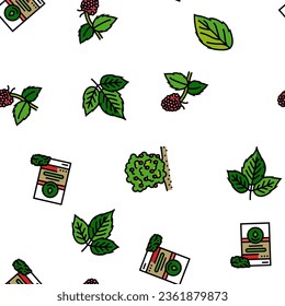 raspberry fruit berry red food Vector Seamless Pattern Thin Line Illustration