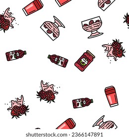 raspberry fruta berry alimento rojo Vector Patrón transparente Línea delgada Ilustración