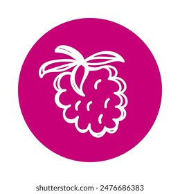 Frambuesa. Boceto de baya de fruta. Ilustración de dibujo a lápiz. Símbolo de color de pluma o marcador. Icono de redondeo
