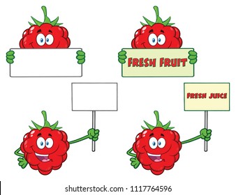Raspberry Fruit Cartoon Mascot Character Set 2. Vector Collection Isolated On White Background