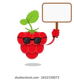 raspberry fruit mascot vector design wears sunglasses on a white background