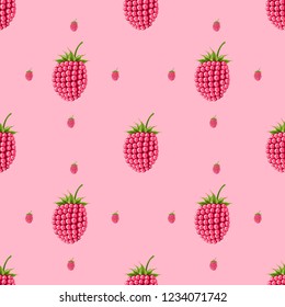 Raspberry fruit seamless vector pattern with illustrator.concept of healthy eating. Food texture.Vector illustration Eps 10.vector high detail. 