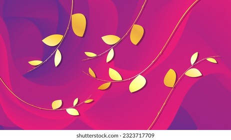 Raspberry gold art background with floral elements. Vector illustration for celebration, party, holiday, invitation and Your project. Modern creative style.