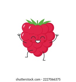 Raspberry saludo lindo personaje caricatura deliciosa sonrisa berry cara kawaii alegría alegre emociones alegres icono de ilustración vector.