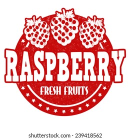 Raspberry grunge rubber stamp or label on white, vector illustration